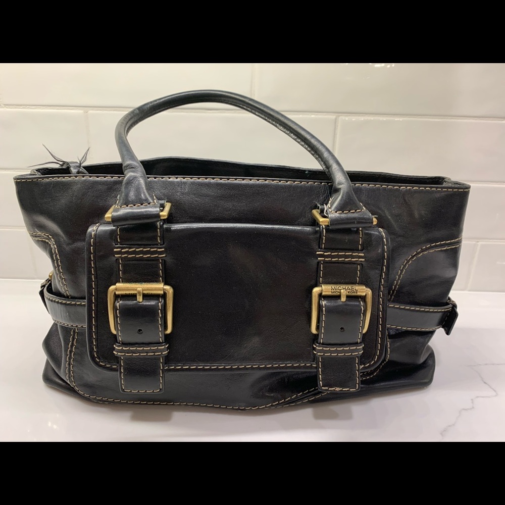 Michael Kors Vintage Buckle Shoulder Bag - Black leather with brass hard…